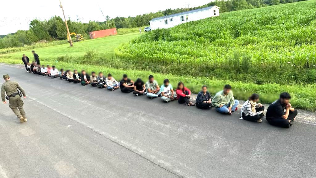 Border Patrol agents in the Swanton sector of the northern border apprehend a group of 19 adults near Champlain, New York.