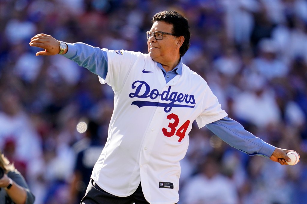 Fernando Valenzuela throws the ceremonial first pitch during the MLB All-Star baseball game, July 19, 2022, in Los Angeles.