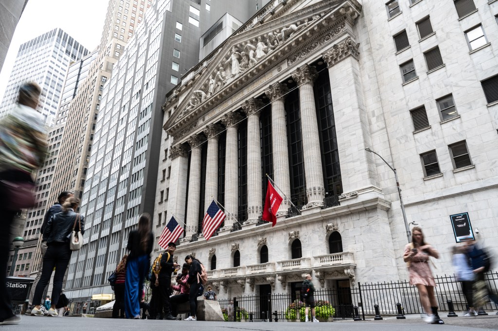 An exterior view of the New York Stock Exchange on September 18, 2024 in New York City.