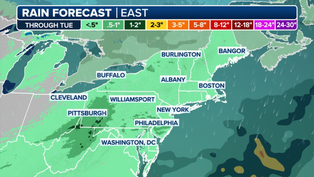 The forecast for rain totals across the Northeast and mid-Atlantic.