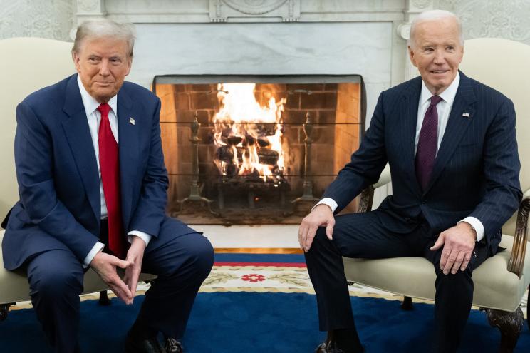 President Joe Biden meets with President-elect Donald Trump in the Oval Office of the White House in Washington, DC, on November 13, 2024.