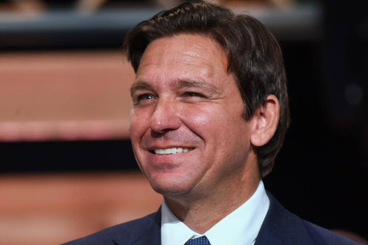 Gov. Ron DeSantis, holds a press conference to speak in opposition to Amendment 4, which would limit government interference with abortion in Florida at The Grove Bible Chapel in Winter Garden, Florida.