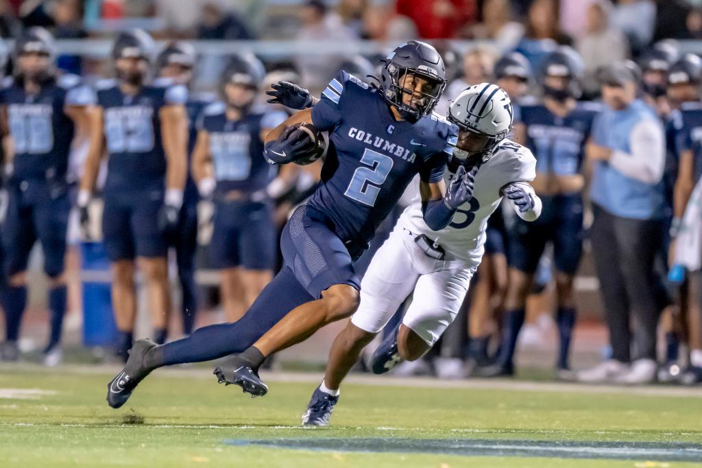 Columbia wide receiver Bryson Canty runs with the ball against Yale.