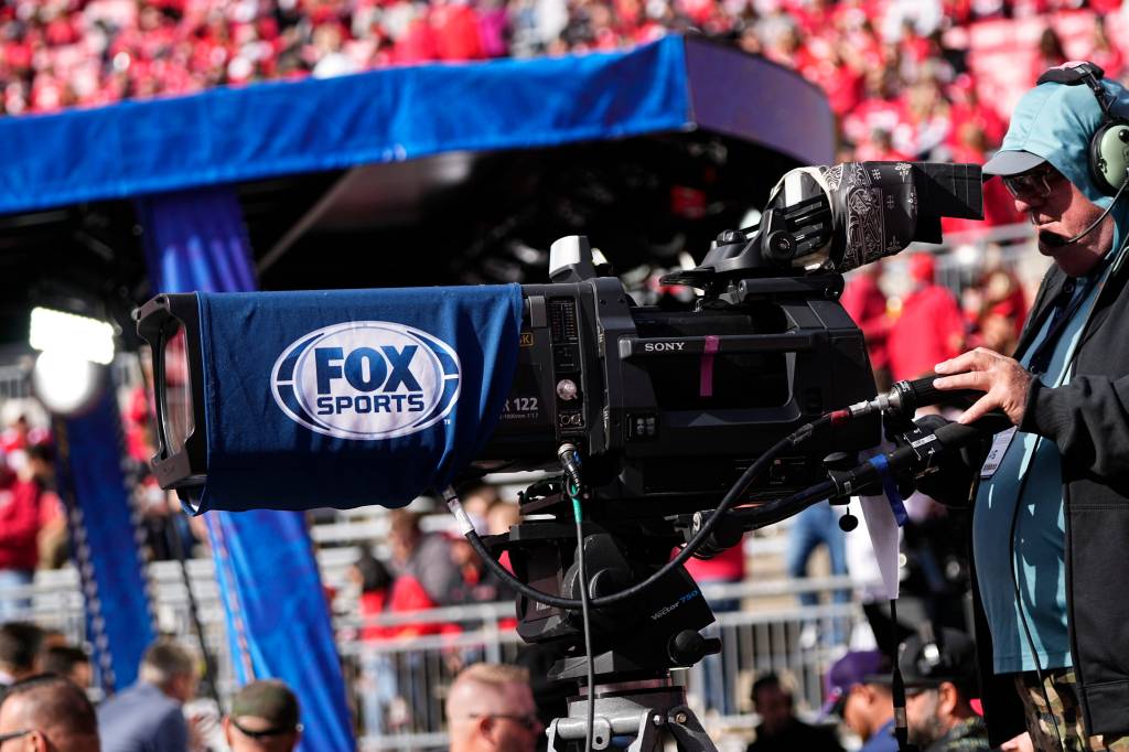 A Fox Sports camera records on the sideline prior to the NCAA football game between the Ohio State Buckeyes and the Nebraska Cornhuskers