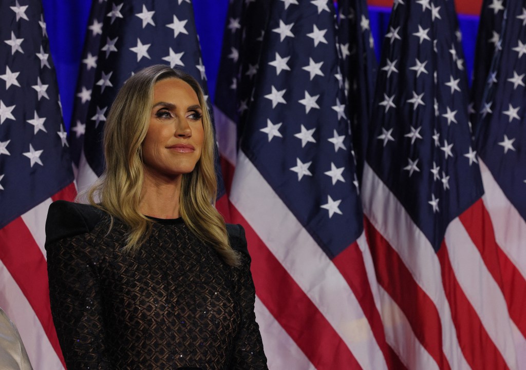 Lara Trump looks on during Republican presidential nominee and former U.S. President Donald Trump's rally, at the Palm Beach County Convention Center in West Palm Beach, Florida, U.S., November 6, 2024. 