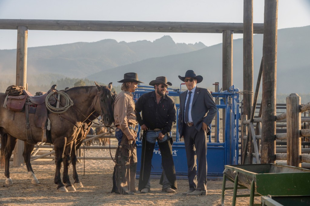  Luke Grimes, Cole Hauser and Kevin Costner in "Yellowstone." 