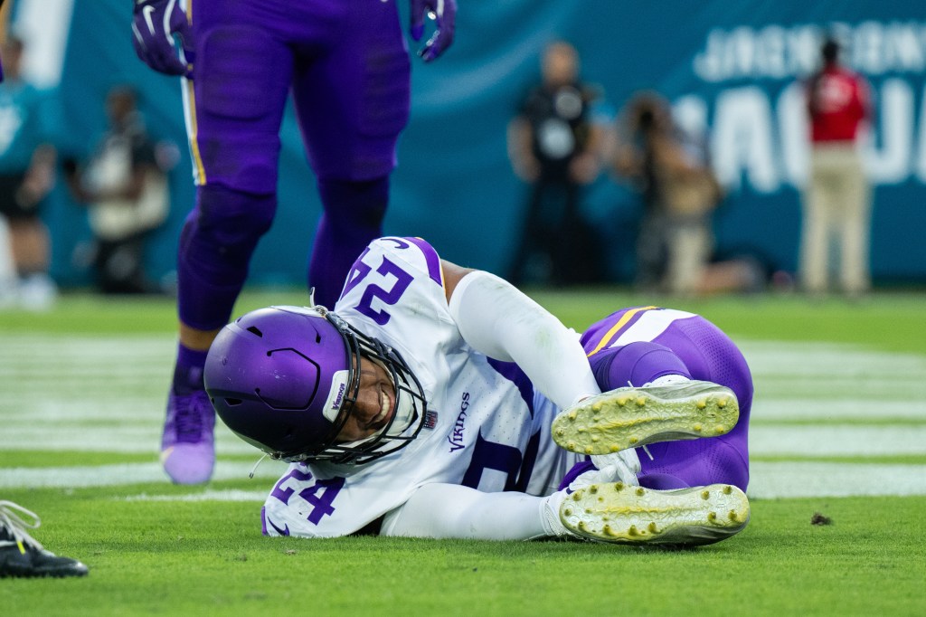 Vikings safety Cam Bynum mimics Raygun with a celebration against the Jaguars on Nov. 10, 2024.