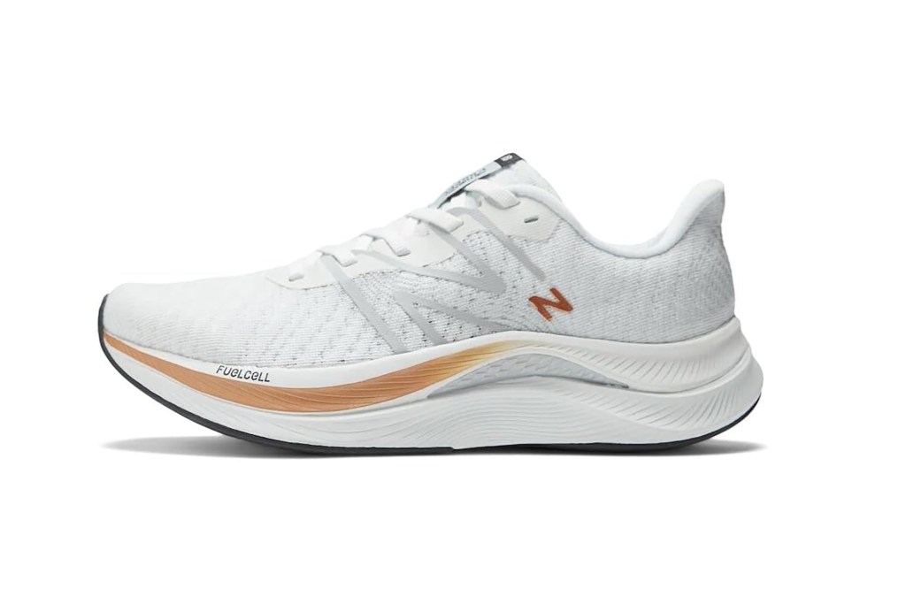 White and brown New Balance shoe