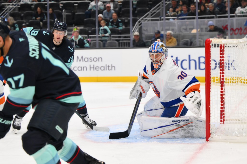 Ilya Sorokin is pictured during the Islanders' loss to the Kraken on Nov. 16.