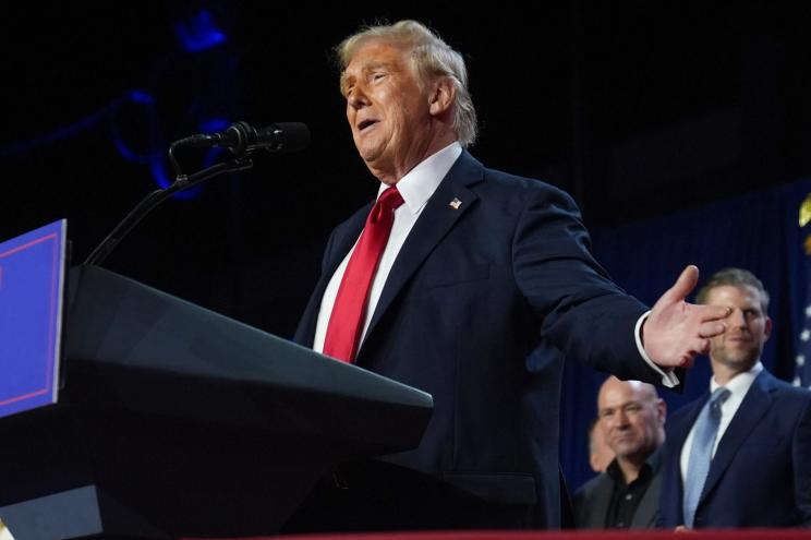 President-elect Donald Trump speaking at his campaign watch party in West Palm Beach on Nov. 6, 2024.