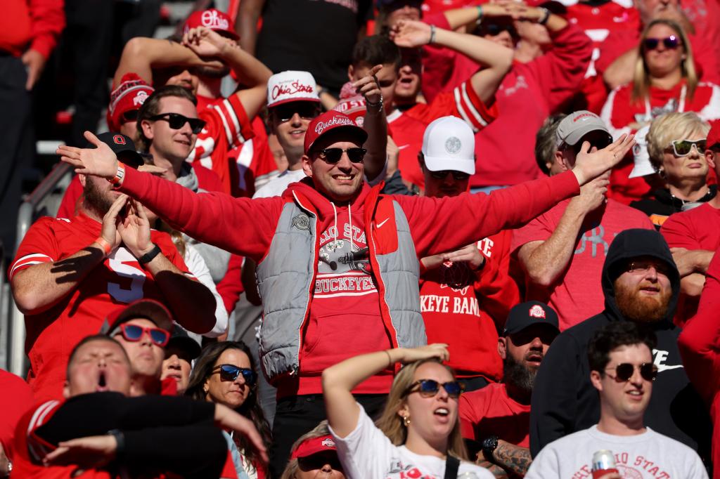 Ohio State Buckeyes fans react to a call during the fourth quarter against the Nebraska Cornhuskers.