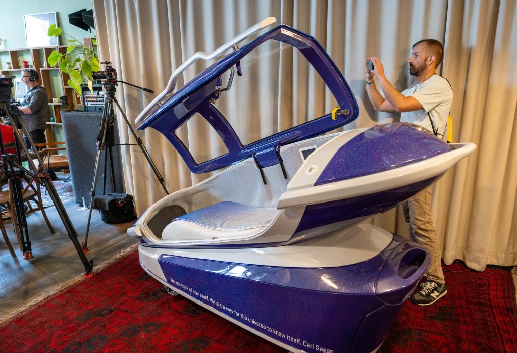 The “Sarco,” which Nitschke has said cost $1 million to develop and build, was designed to allow a person sitting in its reclining seat to push a button that injects nitrogen gas into the sealed chamber. 