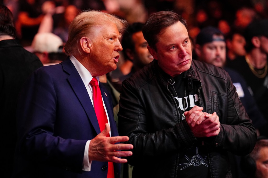 President-elect Donald Trump (left) and Elon Musk appear at Madison Square Garden in New York for a UFC event on Saturday.