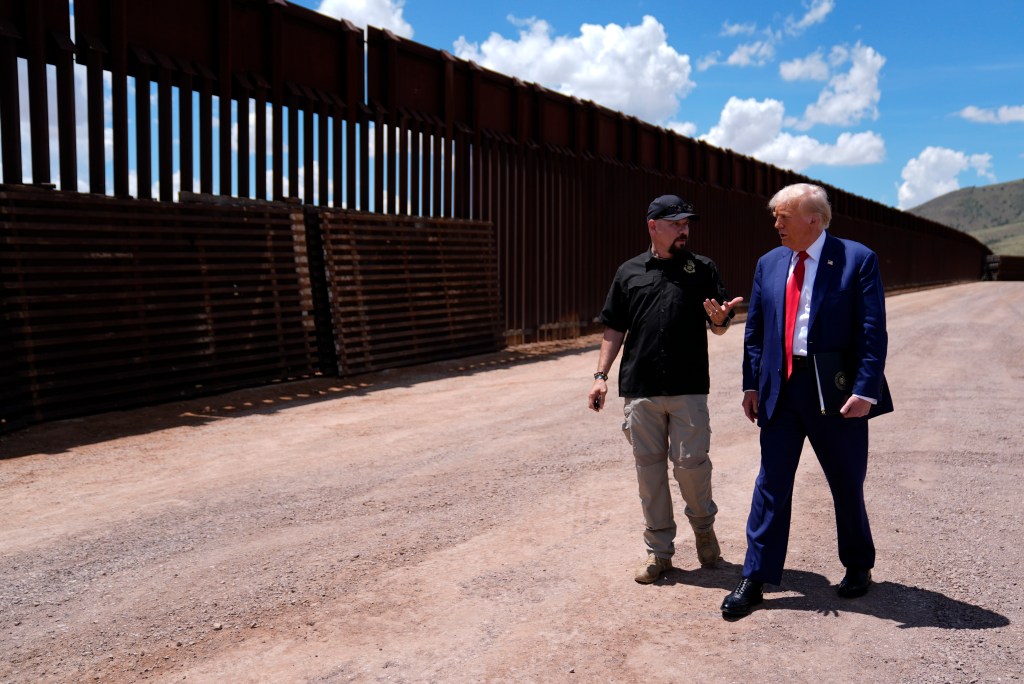 Former President Donald Trump discussing with Paul Perez, president of the National Border Patrol Council, at the southern border with Mexico in 2024