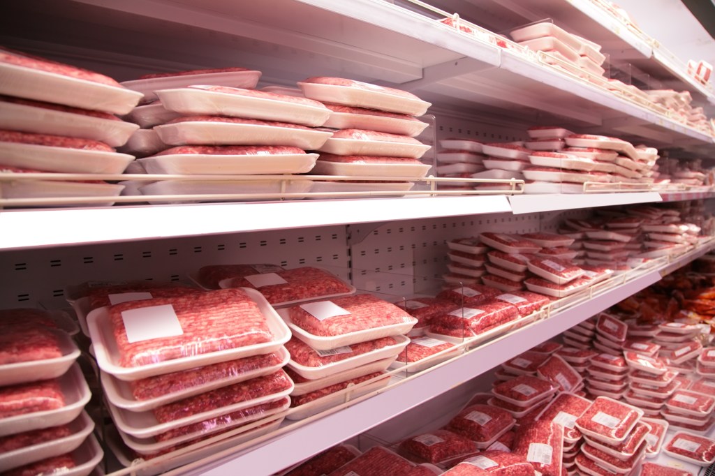 Shelves in a store filled with packages of mincemeat