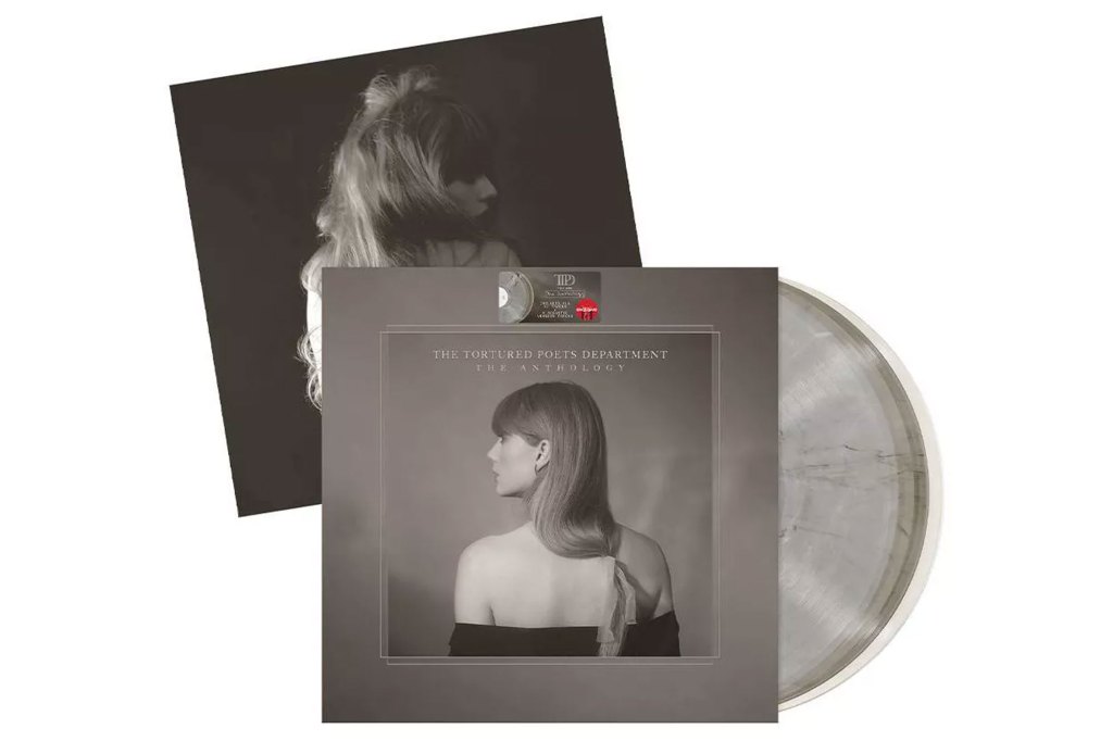 Black and white vinyl album cover featuring Taylor Swift