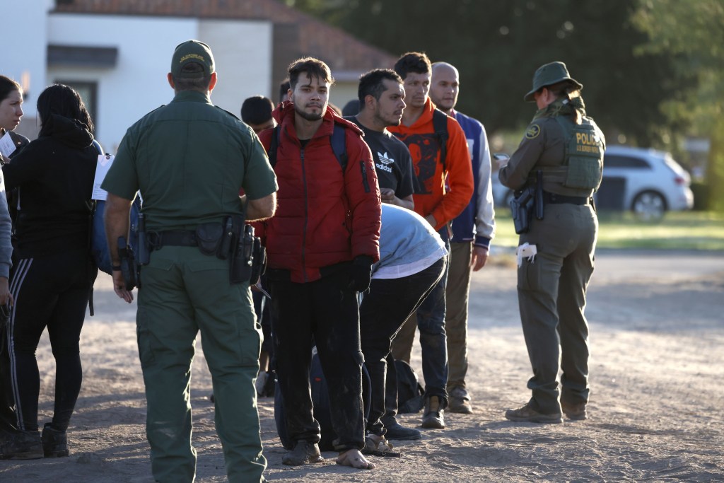 Border Patrol agents with migrants near Eagle Pass, Texas on Nov. 5, 2024.