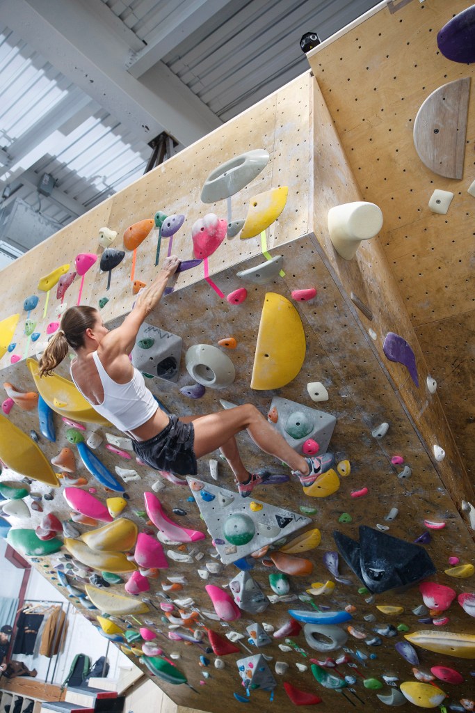 Wawrzyniak on a rock climbing wall