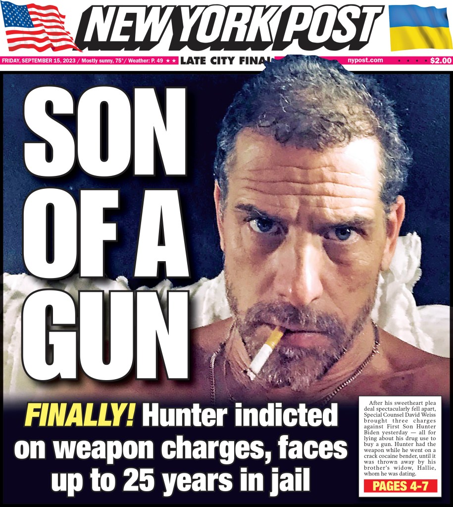 New York Post cover for Friday, September 15, 2023.