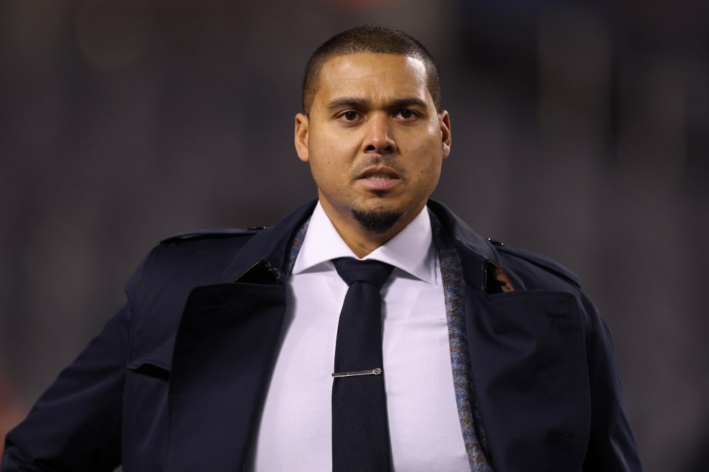 General manager Ryan Poles of the Chicago Bears looks on prior to the game against the Seattle Seahawks at Soldier Field on December 26, 2024 in Chicago, Illinois.