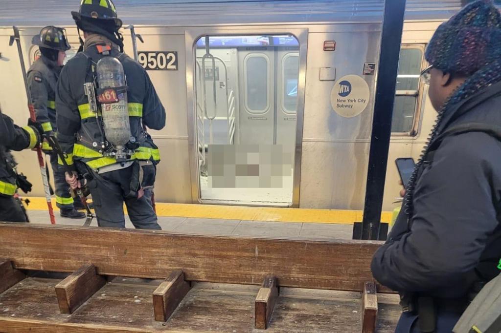 Sleeping woman torched on subway train.