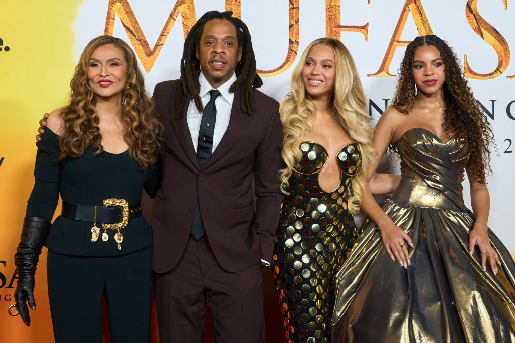 (R-L): Tina Knowles, Jay-Z, Beyonce and Blue Ivy Carter at Disney's "Mufasa" premiere.