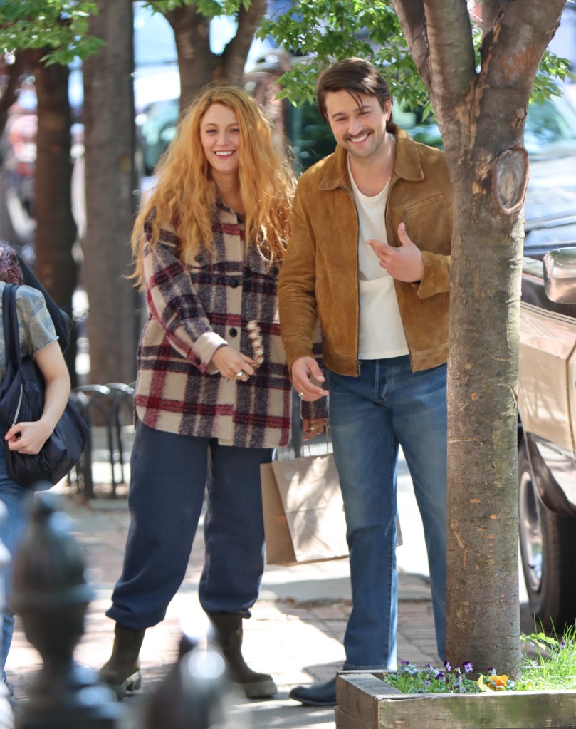 Brandon Sklenar And Blake Lively On The Set Of 'It Ends With Us' In NYC.