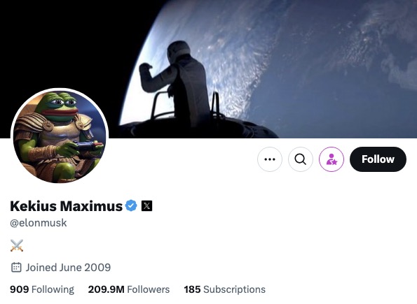 Elon Musk changes name on X to 'Kekius Maximus'