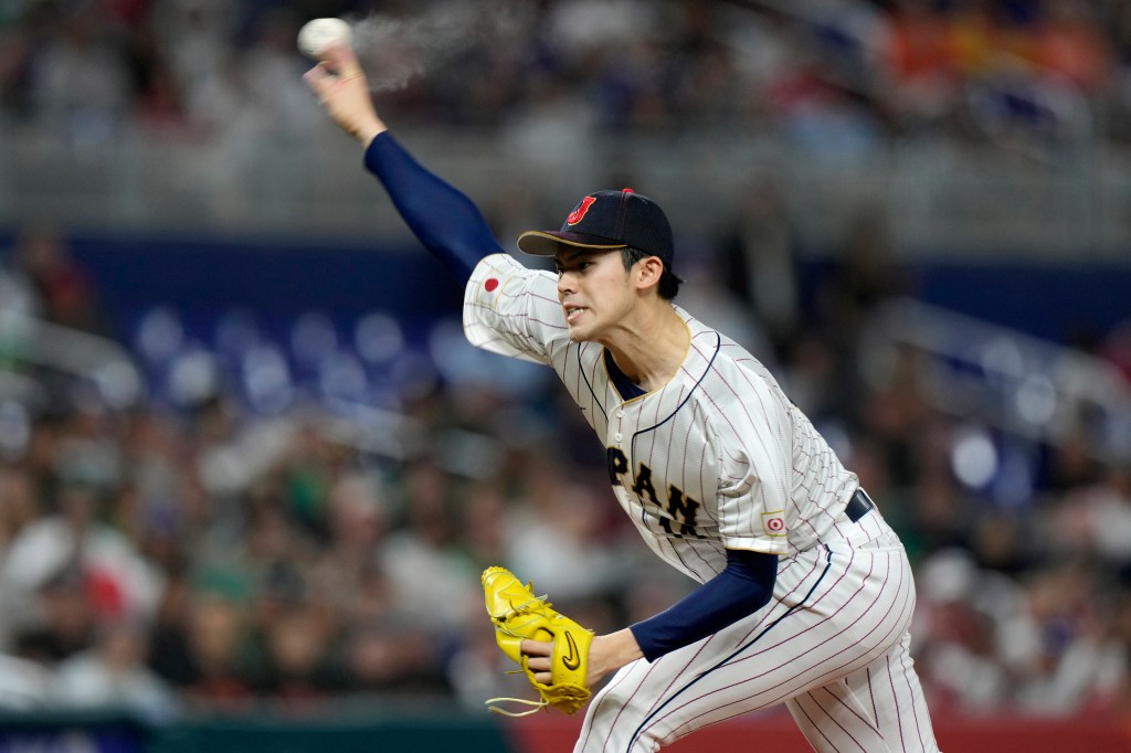 Roki Sasaki, pictured during a March 23 game, could end up signing with the Dodgers or Padres.