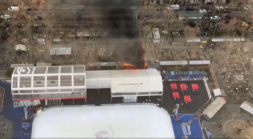 Aerial view of the fire at Bryant Park.