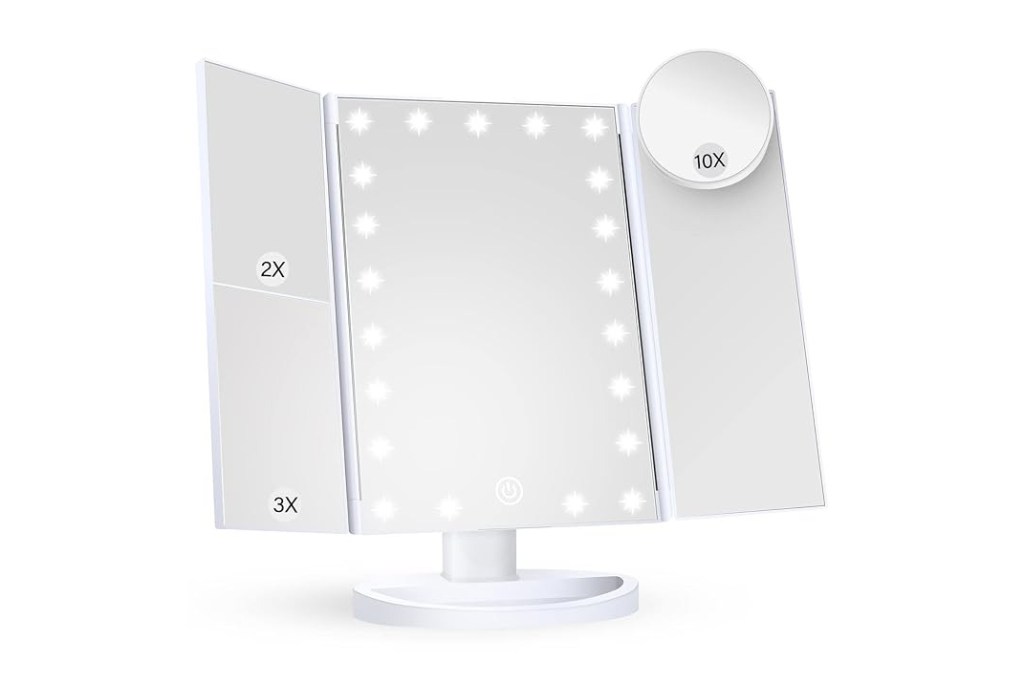 A white mirror illuminated with lights