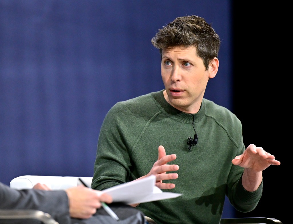 Sam Altman speaking onstage at The New York Times Dealbook Summit 2024 in New York City