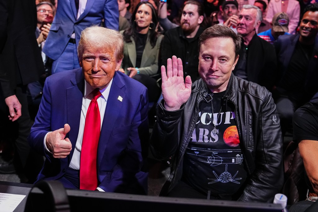 Donald Trump and Elon Musk pose for a photo during the UFC 309 event at Madison Square Garden on November 16, 2024 in New York City. 