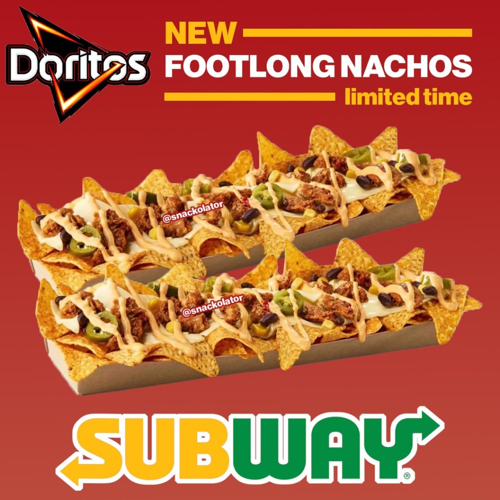 Food blogger Snackolator announced on Instagram that Subway is releasing a new menu item: The Doritos Footlong Nachos.