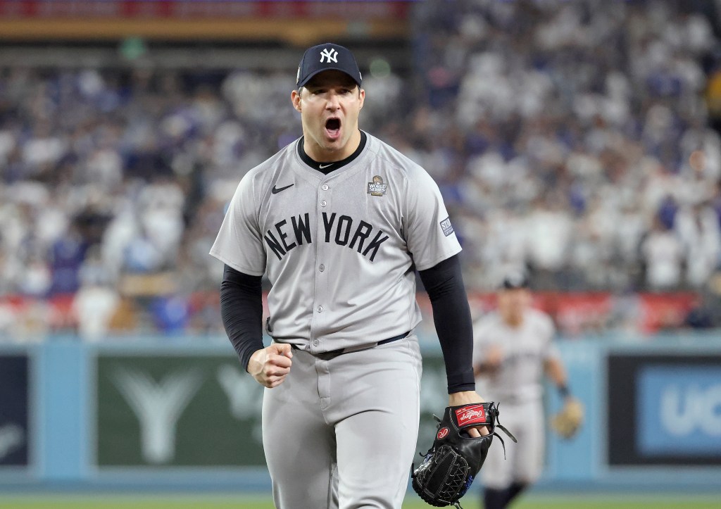 Tommy Kahnle reacts during Game 1 of the World Series.