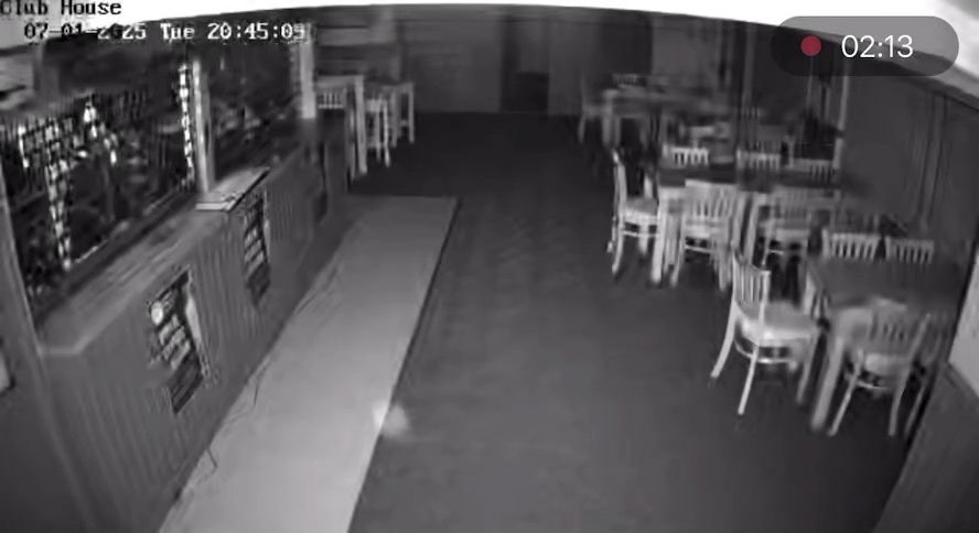 Orb-like figure appearing to float around the Clevedon Cricket Club bar in unsettling footage