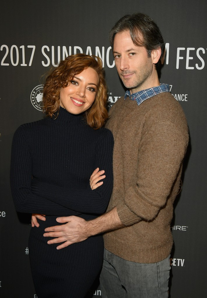 Actress Aubrey Plaza (L) and director Jeff Baena attend "The Little Hours" premiere during day 1 of the 2017 Sundance Film Festival at Library Center Theater on January 19, 2017 in Park City, Utah.