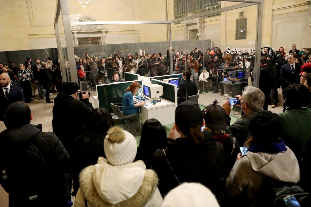 Crowds circled around the makeshift workstation to see what the cast was doing inside.