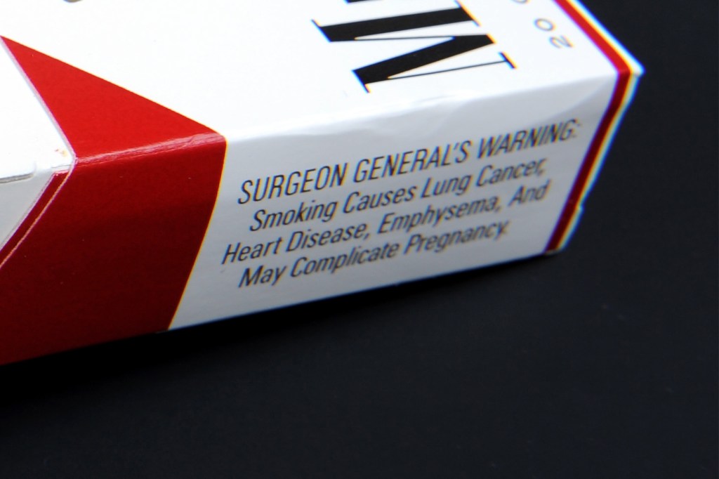 A cancer warning on cigarettes