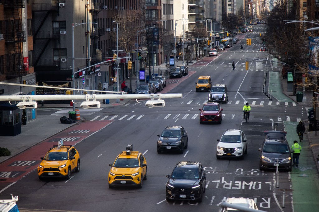 Congestion pricing scanners and E-Zpass readers over 2nd Avenue during the first day of congestion pricing on Sunday, January 5, 2025.