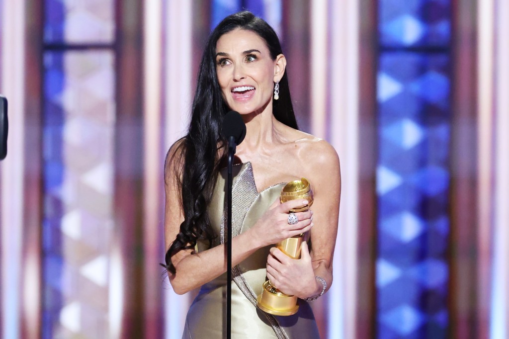 Demi Moore giving her acceptance speech at the 2025 Golden Globes. 