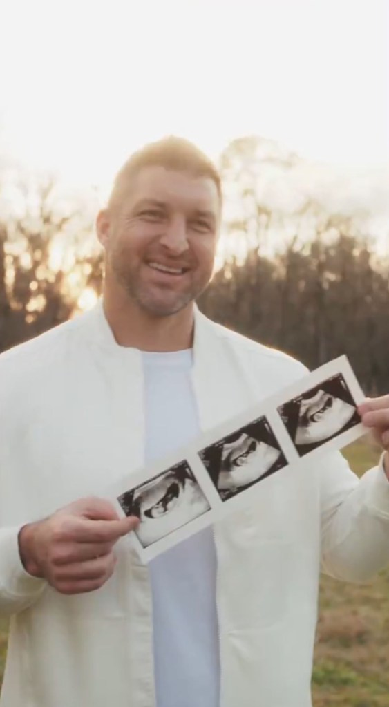 Tim Tebow held up a sonogram in Demi-Leigh's pregnancy announcement video.