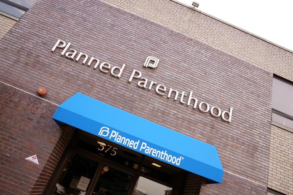 Exterior view of a Planned Parenthood office with its sign on a brick building in Hackensack, NJ on August 2, 2019.