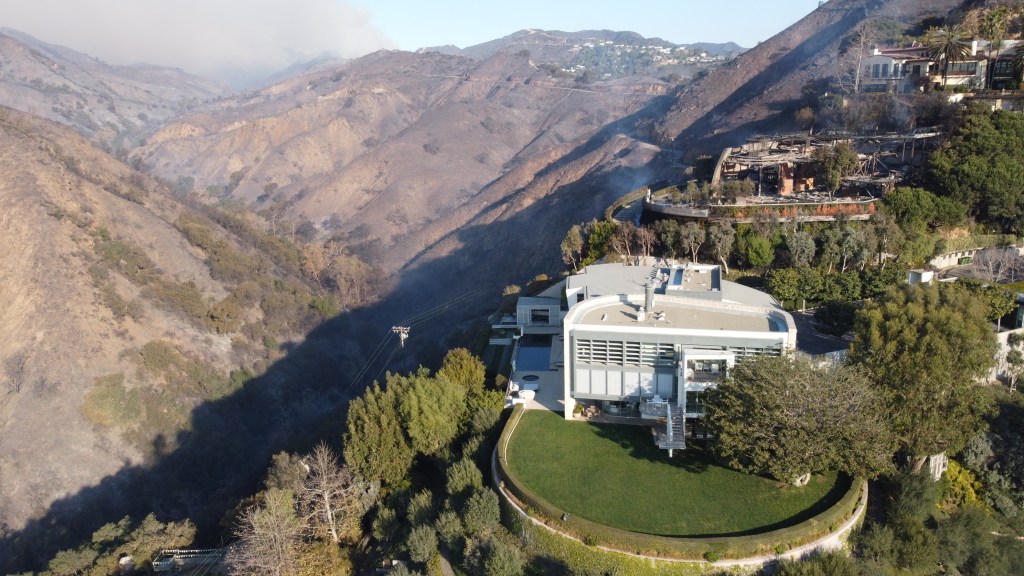 The residence is situated high in the hills of the Pacific Palisades.