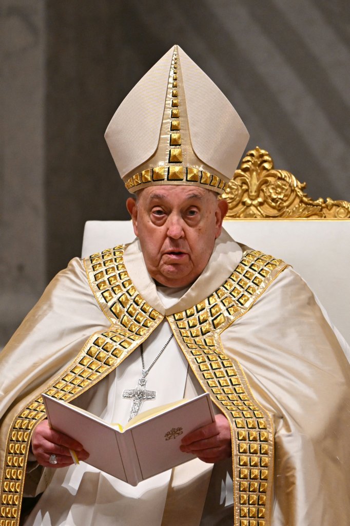 Pope Francis leads a mass during the first Vespers and the Te Deum prayer as part of the New Year's celebrations in Saint Peter's Basilica, at the Vatican, on December 31, 2024. 