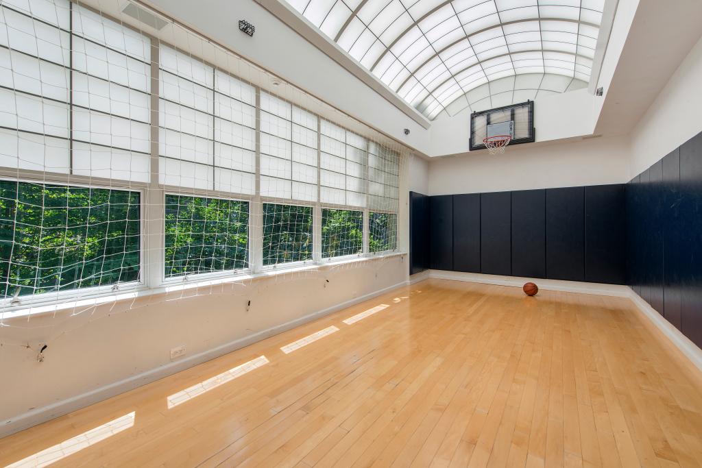 A basketball court. 