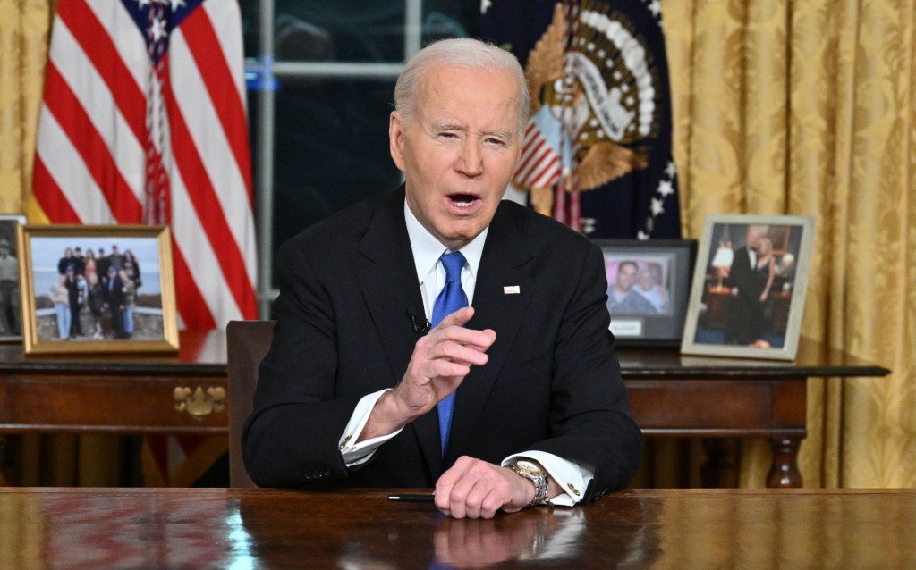 President Joe Biden delivers his farewell address from the Oval Office of the White House on Jan. 15, 2025.