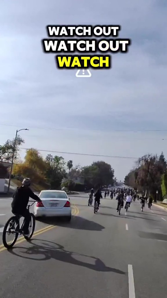 The driver nearly hit several bikers.