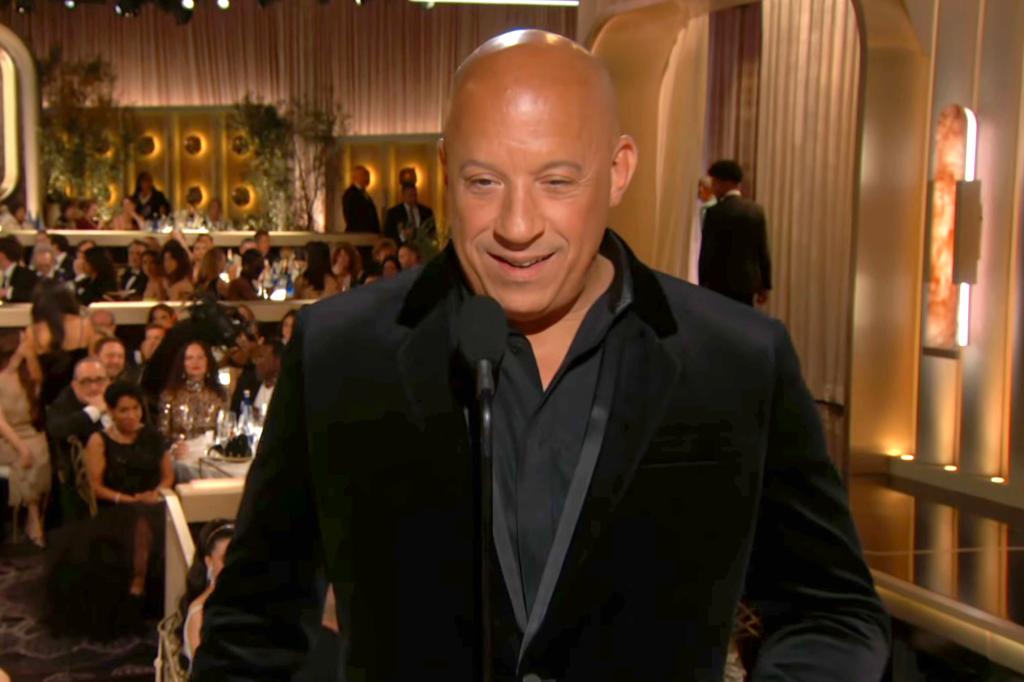 Vin Diesel giving a shout out to Dwayne Johnson at the Golden Globes. 