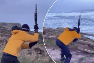 Weather tracker battles dangerous winds off the coast of Ireland